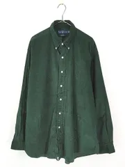 古着 90s Ralph Lauren 「BLAKE」 ワンポイント ソリッド 極細畝 コーデュロイ BD シャツ 緑 XL 古着 