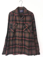 古着 60s Pendleton 好配色 チェック 開襟 ボックス ウール ボード シャツ M 