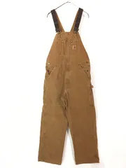 古着 Carhartt ブラウン ダック Wニー ワーク オーバーオール W35 L30 古着 