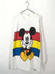古着 80s USA製 Disney Mickey おすわり ミッキー 赤パン 長袖 Tシャツ ロンT 3XL位 古着 