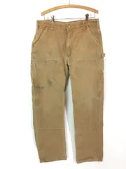 古着 90s USA製 Carhartt ペンキ リペア ブラウン ダック Wニー ペインター ワーク パンツ W35 L33 古着 
