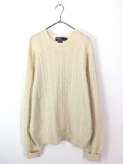 古着 90s Polo Ralph Lauren ケーブル 高級 100% カシミヤ ウール ニット セーター アイボリー XL 古着 