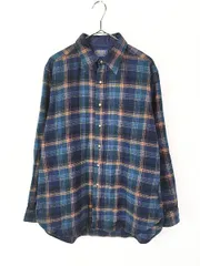 古着 80s USA製 Pendleton 好配色 ブルー チェック ウール シャツ L 