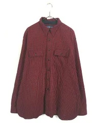 古着 90s Ralph Lauren 赤×黒 チェック チンスト マチ付き ウール コットン BD シャツ XL 古着 