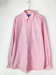 古着 90s Ralph Lauren 「CUSTOM FIT」 ピンク×白 ストライプ BD シャツ XL 古着 