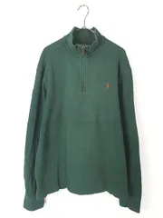古着 Polo Ralph Lauren ワンポイント ソリッド ハーフジップ 裾リブなし ハイゲージ コットン ニット セーター 緑 L 古着 