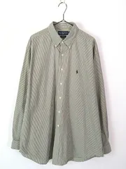 古着 90s Ralph Lauren 「BLAKE」 オリーブ×白 ストライプ BD シャツ XL 古着 