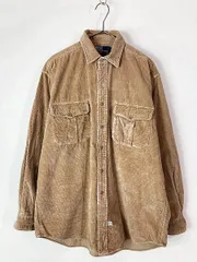 古着 90s Polo Ralph Lauren 無地 ソリッド 太畝 コーデュロイ エルボーパッチ ポケット付 シャツ ベージュ M 古着 