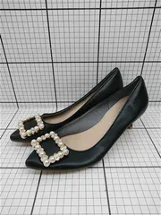 ◇ Θ アルテミス バイ ダイアナ Artemis by DIANA パールビジュー ポインテッドトゥパンプス ブラック系 レディース E  【1511110025276】