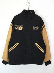 古着 90s USA製 Daimler Chrysler 「Mercedes-Benz」 ベンツ 本革 レザー メルトン ウール スタジャン ジャケット L 古着 