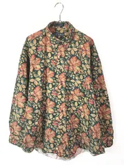 古着 90s CHAPS Ralph Lauren 木の実 リーフ 総柄 ポケット付 BD シャツ L 古着 