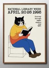 15442猫 ネコ 読書週間 キャット アート  A3 サイズ ポスター アート おしゃれ 絵画 インテリア 北欧 イラスト マット紙 艶消し アートパネル 額 フレーム デザイン 壁掛け ギフト 新築祝い ディスプレイ