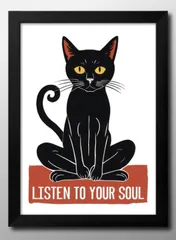 15615猫 ネコ ブラックキャット A3 サイズ ポスター アート おしゃれ 絵画 インテリア 北欧 イラスト マット紙 艶消し アートパネル 額 フレーム デザイン 壁掛け ギフト 新築祝い ディスプレイ