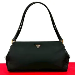 極 美品 PRADA プラダ 三角ロゴ 金具 ナイロン レザー 本革 トートバッグ セミ ショルダーバッグ ハンドバッグ ブラック 黒 31756