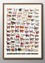 15574　100匹の猫とネズミ ネコ 猫 図鑑 A3 サイズ ポスター アート おしゃれ 絵画 インテリア 北欧 イラスト マット紙 艶消し アートパネル 額 フレーム デザイン 壁掛け ギフト 新築祝い ディスプレイ