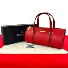 極 美品 箱 袋付き Burberrys バーバリーズ ノバチェック 柄 ロゴ プレート レザー 本革 ハンドバッグ ミニ ボストンバッグ レッド 64566
