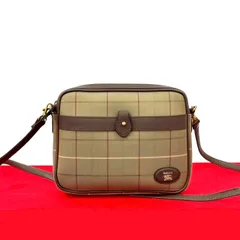 極 美品 Burberrys バーバリーズ ヴィンテージ ノバチェック 柄 シャドーホース ロゴ キャンバス レザー ショルダーバッグ ブラウン 22192