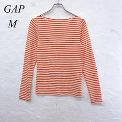e6020 【ギャップ】ボートネックシャツ M オレンジ×白 綿混ストレッチ素材 レディース カラー表記オレンジ×白のボートネックシャツMサイズです。ストレッチありで日常使いにおすすめの1枚です。