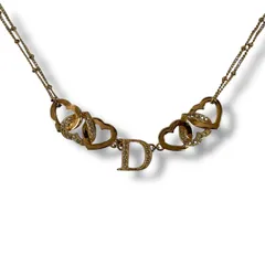 クリスチャンディオール　Christian Diorトリプルハート Dロゴ　ネックレス　ラインストーン　ゴールド金具　ヴィンテージ