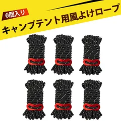 【6 個入り】タープ ロープ テントロープ ガイロープ 防風 反射 アウトドア キャンプ 太め 4mm 頑丈 軽量 付属品 天幕 張り綱 調整金具 付き セーフティロープ ナイトキャンプ おすすめのサムネイル