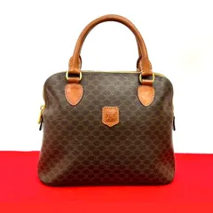 極 美品 CELINE セリーヌ ヴィンテージ マカダム ブラゾン トリオンフ 柄 レザー ハンドバッグ ミニ トートバッグ ブラウン 28669