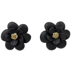 シャネル CHANEL カメリア イヤリング ココマーク イヤリング プラスチック ラインストーン ブラック レディース 【中古】