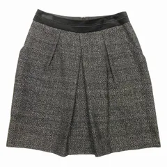 23区 オンワード樫山 ツイード風 セミタイト スカート ハーフ ひざ丈 ベロア 切替 コットン ウール リネン ブレンド タック ボトムス 38/M 黒 ブラック 白 ホワイト レディース