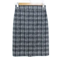 23区 オンワード樫山 ツイードスカート タイトスカート ひざ丈 スリット 30 XS 白 紺 ホワイト ネイビー /FF5