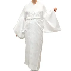 洗える長襦袢 半衿付き 地紋入り ホワイト Ｓサイズ 流水柄 無双袖