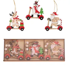 【数量限定】木製 クリスマスオーナメント サンタクロース トナカイ オーナメント 雪だるま 9個セット クリスマスツリー飾り デコレーション クリスマスツリー 飾り付け ギフトタグ (セットC)