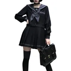 セーラー服 プリーツスカート 金魚結び付き 制服 長袖 3点セット シャツ コスチューム 本格制服 学生 関西襟 可愛い ブラック 学生制服 コ