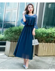 ママワンピース フォーマル  パーティードレス パーティドレス 結婚式 ワンピース 披露宴 卒業式 入学式 発表会 二次会 春夏秋冬 レディース ロング丈 袖レース 春 夏 秋 冬 xiuhua15