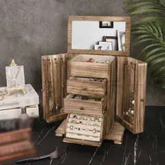 ミラー付きジュエリーボックス ジュエリーボックス ジュエリーケース アクセサリーケース ミラー付き マルチ収納 アクセサリー ネックレス