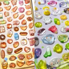 立体　シール 2枚 ドロップ シマエナガ 鳥 ほかほか クマ パン シール 帳 平成女児 レトロ ボンボン 野菜