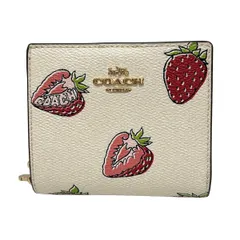 コーチ 2つ折り財布 スナップ ウォレット・ストロベリー プリント CAP18 アイボリー×レッド×マルチ イチゴ/ラウンドファスナー レザー