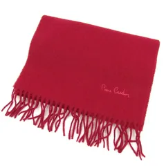 ピエールカルダン マフラー ストール ウール 無地 ロゴ刺繍 フランス製 ブランド レディース レッド Pierre Cardin 【中古】