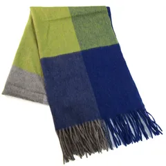 フルラ ストール マフラー カシミヤ100% ブランド レディース 黄緑×ネイビー Furla 【中古】