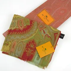 エトロ ストール 未使用 ペイズリー柄 ウール シルク イタリア製 ブランド 箱キズ有 レディース レッド グリーン ETRO