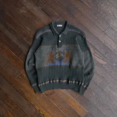 90s 00s “GORENA” Cable Knit Polo Ugly Sweater / Normcore Casual Style Japan Made Wool Blend M