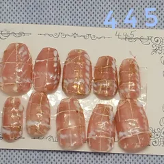 ピンクマグネット×白ゴールドチェック　大人ガーリーネイルチップ　445