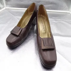 イヴサンローラン YSL パンプス スクエアロゴ金具 本革 ヒール ブラウン サイズ37 23.5㎝
