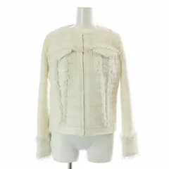 トリーバーチ TORY BURCH ノーカラージャケット チェック フリンジ ラメ糸 2 M 白 ホワイト /KUのサムネイル