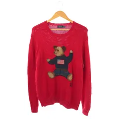 ポロ ラルフローレン POLO RALPH LAUREN リネン混ポロベア星条旗ニット セーター M レッド マルチカラー /DO ■OS