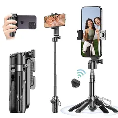 Seeshopo 自撮り棒 多機能スマホグリップ 【2025極上の新設計・業界超ミニ・四脚安定モデル】スマホスタンド 安定性アップ じどり棒 iphone&android対応 4.7-7インチ多機種対応 スマホ 三脚 コンパクト 軽量 セルカ棒 折りたたみ 1