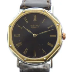 セイコー SEIKO 2320-0400 腕時計 ウォッチ クォーツ ローマン レザーベルト 黒文字盤 ゴールド色 ■GY18 /MQ