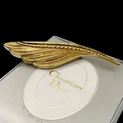 希少 Christian Dior クリスチャン ディオール 大ぶり フェザー ブローチ 羽モチーフ ゴールド アクセサリー ヴィンテージ ジュエリー 箱付き