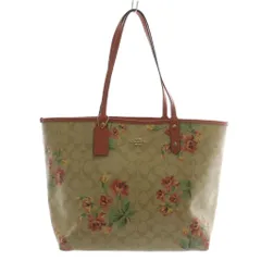 コーチ COACH トートバッグ ハンド PVC レザー シグネチャー 花柄 総柄 ロゴ ゴールド金具 ベージュ ピンク /XZ ■GY11