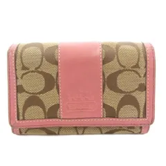 コーチ COACH シグネチャー 二つ折り財布 コンパクトウォレット 小銭入れあり ロゴ キャンバス レザー ベージュ ピンク /GV ■GY13
