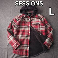 【SESSIONS】セッションズ スノーボード ジャケット ウェア スキー フード付き チェック柄 裏起毛 メンズ L
