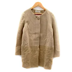 キャサリンロス KATHARINE ROSS ノーカラーコート ロング丈 切替 ツイード ウール MA ベージュ /SY7